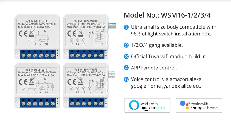 Tuya Wifi Smart Home Relay Switch Module Work with APP Alexa,Google Home Voice Control