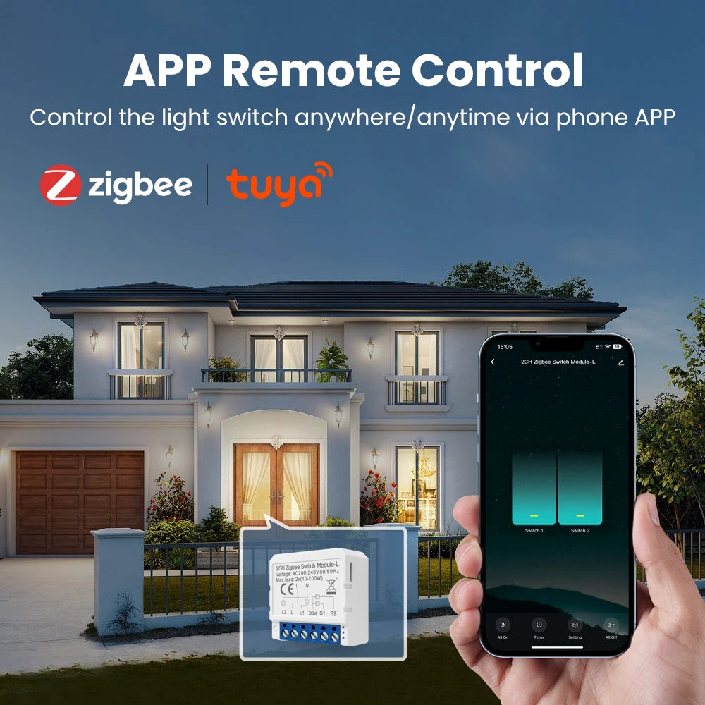 Zigbee Smart Switch Module No Neutral Wire Tuya Zigbee 3.0 10A