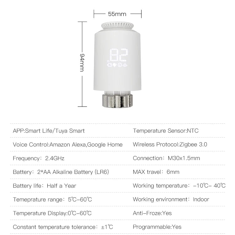Zigbee Smart TRV Programmable Smart Thermostat Radiator Valve Temperature Controller Work with Alexa Google Home Alice