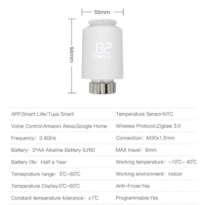 Zigbee Smart TRV Programmable Smart Thermostat Radiator Valve Temperature Controller Work with Alexa Google Home Alice