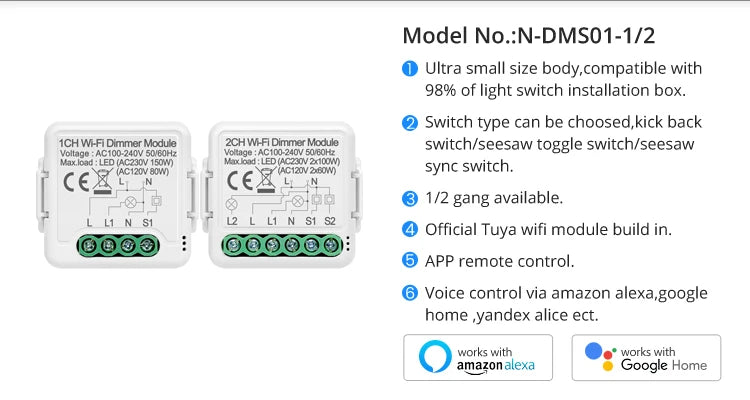 Wifi Dimmer Switch Module 2 Way Control Work With APP Alexa,Google Home